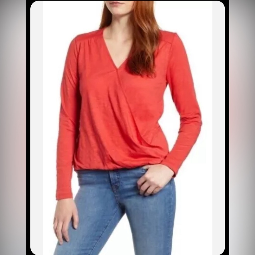 Caslon Size Medium Faux Wrap Long Sleeve 100% Cotton Nursing Friendly Pink Top - Picture 9 of 10